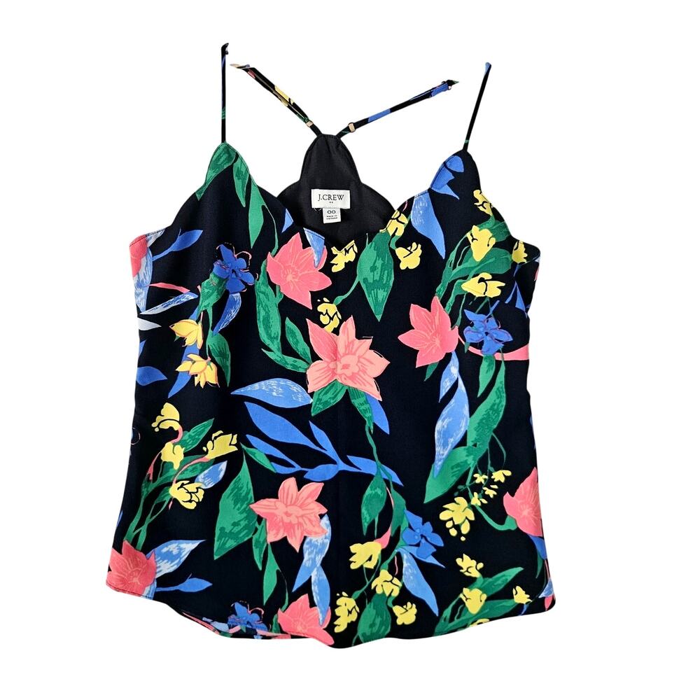 J Crew Scalloped Halter Tank Top Bold Floral Navy Sz 00